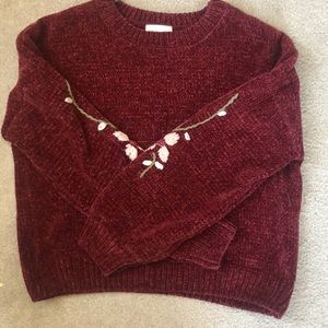 Maroon Sweater With Wide Sleeve w/ Flower detail
